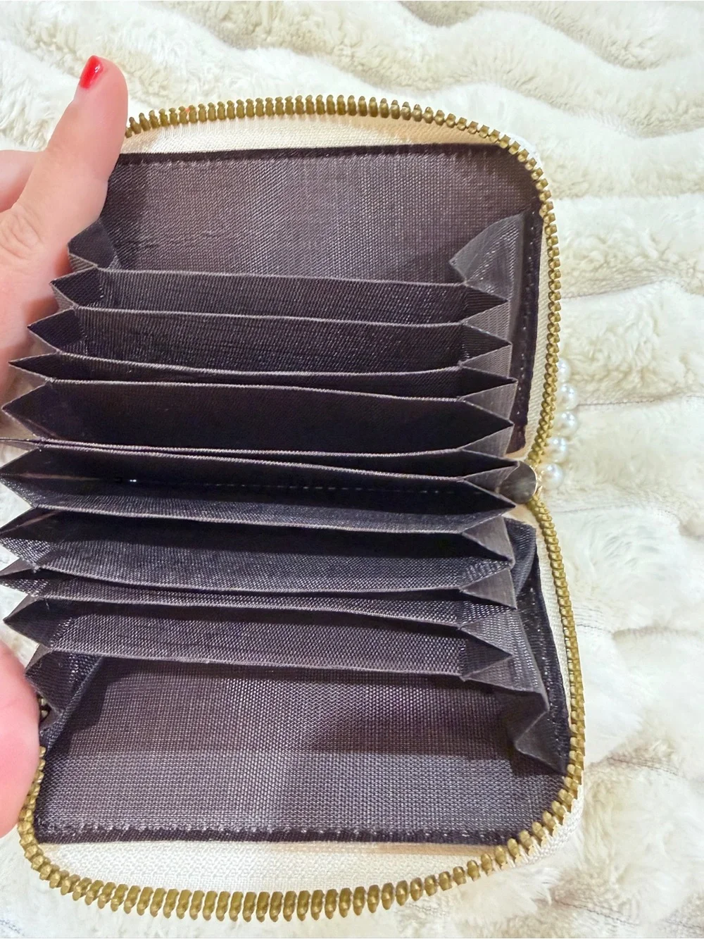 Leopard Print Small Wallet with Pearl Wristlet - Taupe/White